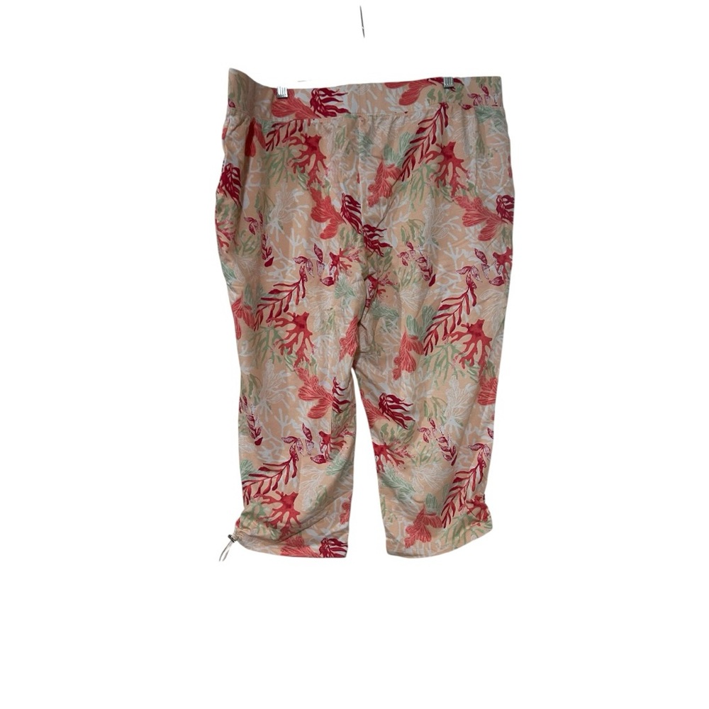 Women's Floral Print Capris - Beige with Coral Accents - Picture 4 of 5